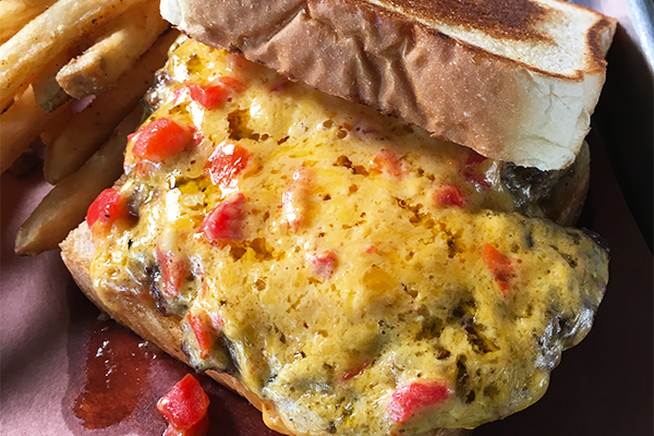 Melted pimento cheese burger from Foggy Bottom BBQ