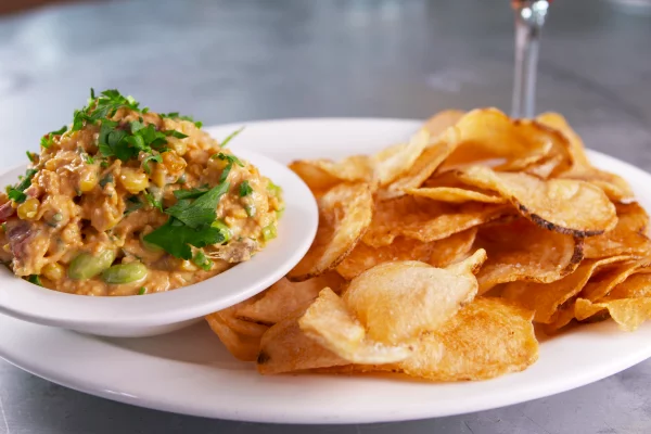 the pimento cheese served with house chips 