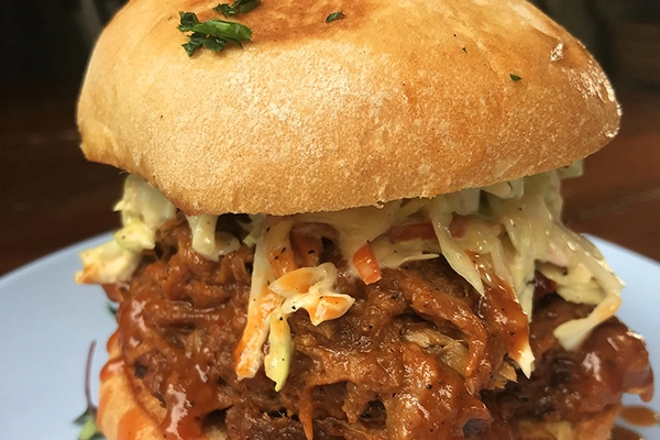 the pulled pork sandwich at bluetop