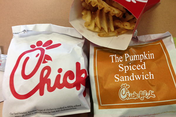 A mock-up of a Pumpkin Spiced Chicken Sandwich