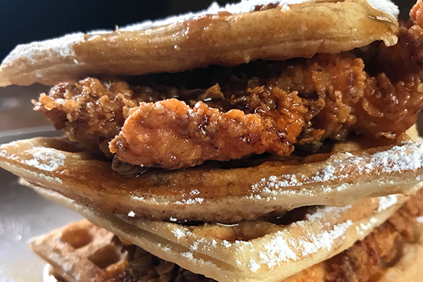 The chicken and waffle sliders at Hobnob