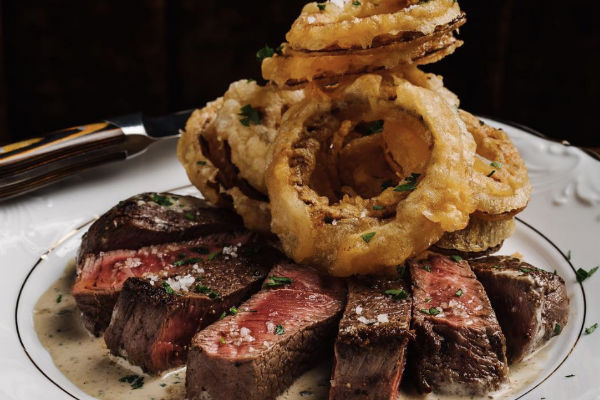 steak and onion rings from Golden Eagle