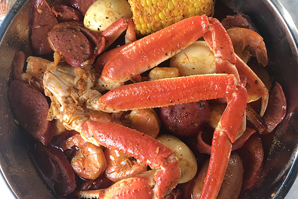 Cajun snow crab leg boil from The Juicy Crab