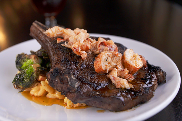 Ribeye steak with lobster from From the Earth Brewing