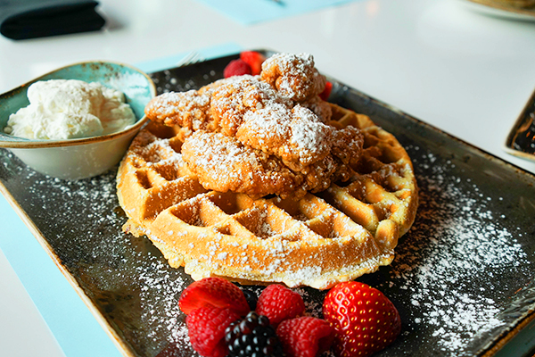 Chicken and waffles from Portico Global Cuisine inside Le Meridien Perimeter