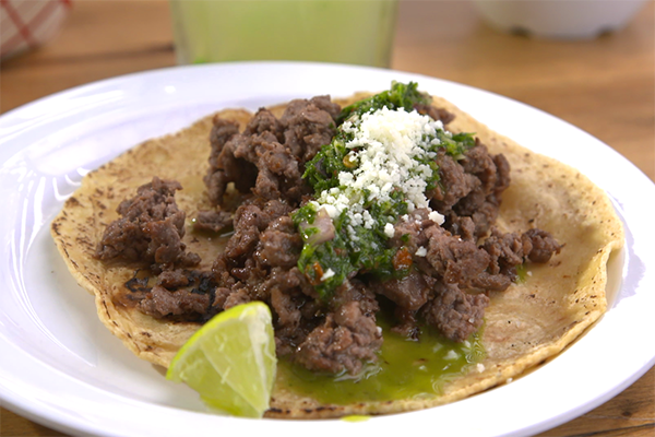 A steak taco from Tuza taco