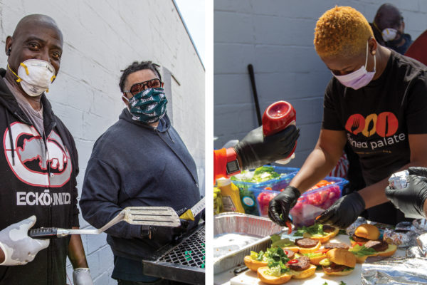 Atlanta vegan business owners preparing free meals