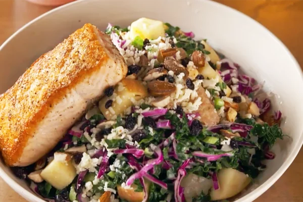 The Kale Salad with Salmon at Flower Child