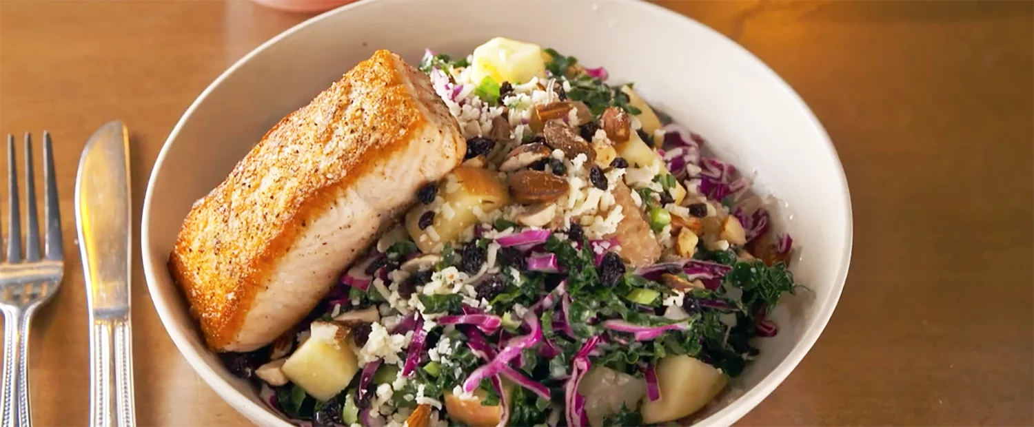 The Kale Salad with Salmon at Flower Child