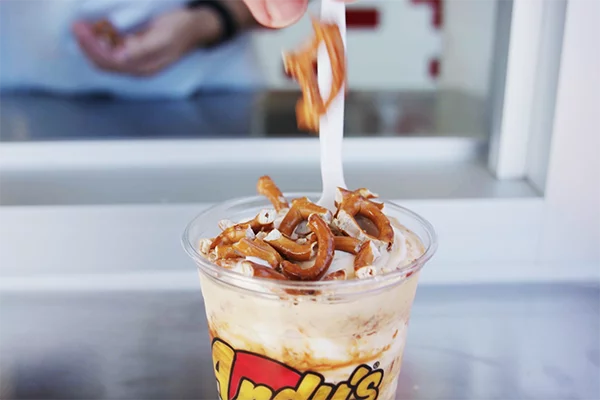 A custom pretzel and vanilla concrete from Andy's Frozen Custard