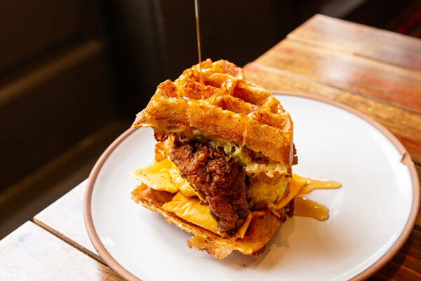 A waffle, egg and cheese sandwich from Waffle Bar in East Atlanta Village.