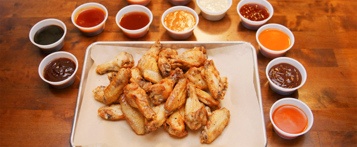 Fried Wings and Sauces from Hoots Wings.