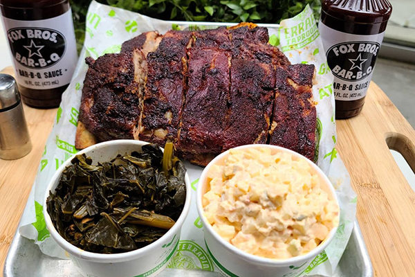 Smoked ribs and sides from the Terrapin Taproom and Fox Bros BBQ at The Battery.