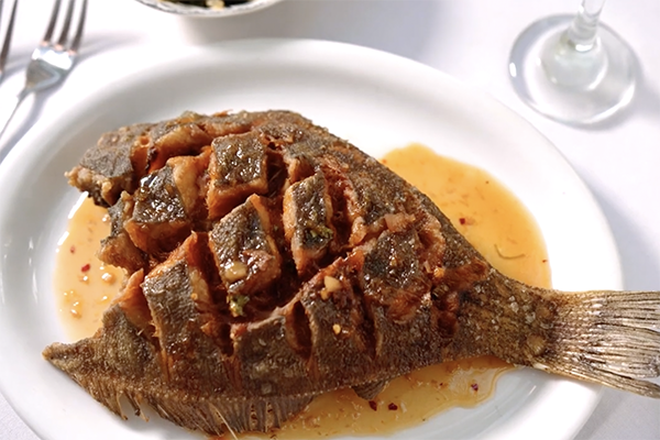 The crispy scored flounder from Olde Pink House in Savannah, GA.