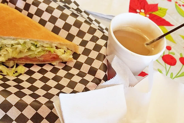 Coffee and a sandwich from Panaderia Boricua.