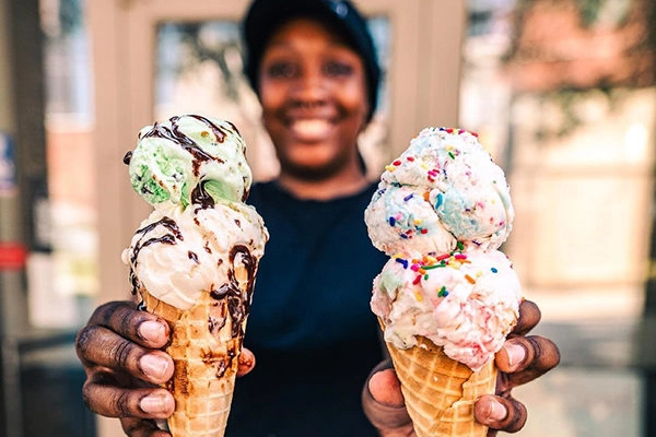 Double cones from Sweet Stack Creamery.