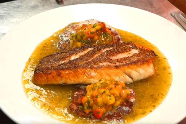 Pan seared gulf snapper from Ocean and Acre in Alpharetta.