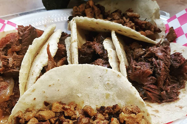 Tacos from Carnitas Michoacan in Plaza Fiesta.