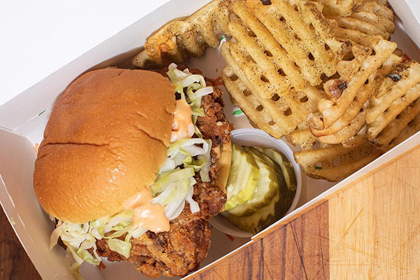 Fried chicken sandwich from Fuku Ghost Kitchen.