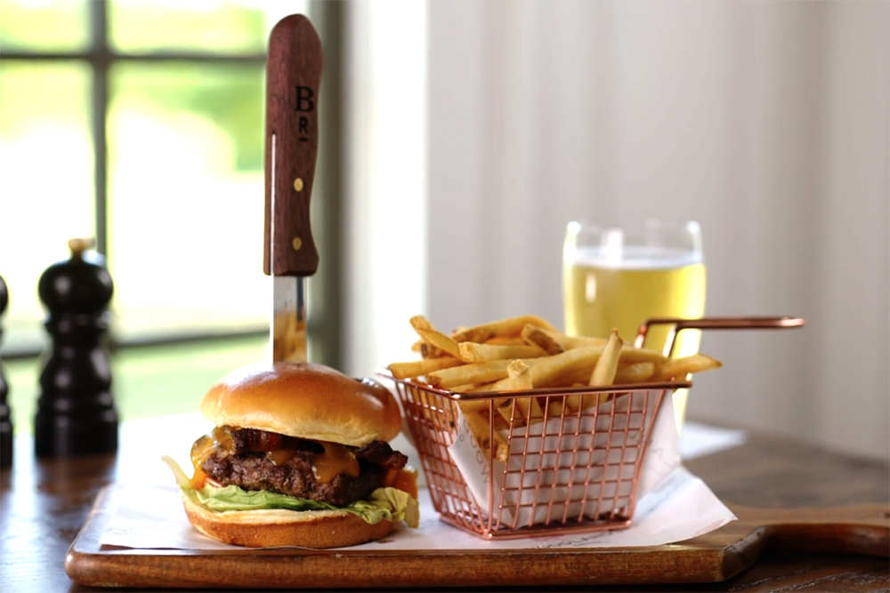 Prime Angus Beef Charbroiled Burger from Woodlands Grill in Barnsley Resort.