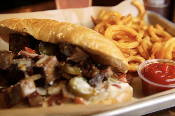 Texas Cheesesteak sandwich from Ford's BBQ in Tucker, GA.