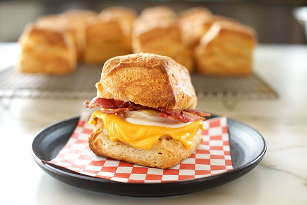 Egg, bacon, and cheese biscuit sandwich from Redbird in Atlanta, GA