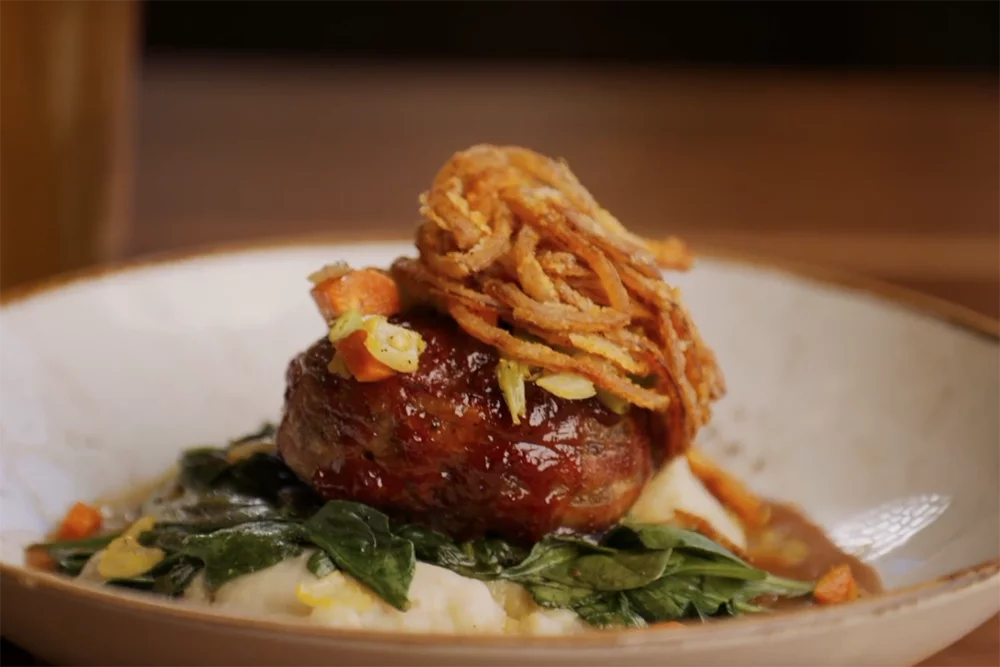 The BBQ Bison Meatloaf from Lazy Dog Restaurant