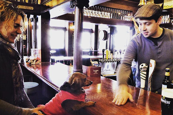 A customer and dog at The Marlay House in Decatur.