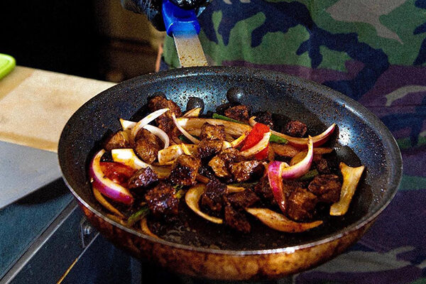 Steak and peppers cooking from Ruki's Kitchen in East Atlanta Village's We Suki Suki.