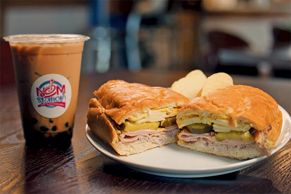 The Cuban sandwich and a bubble tea from Nom Station.