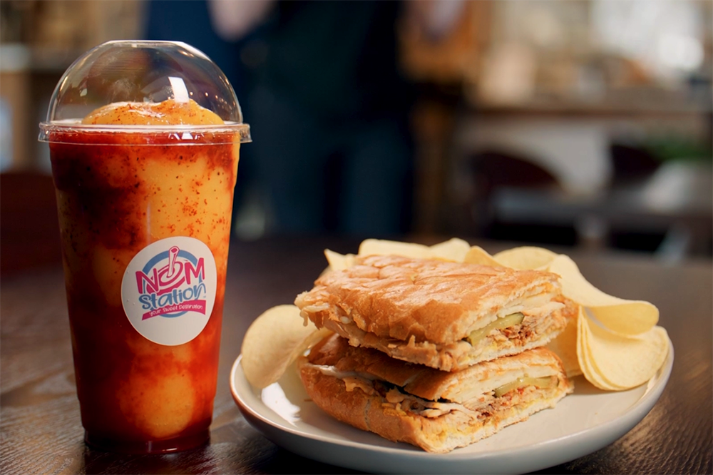 The spicy chicken cuban sandwich and the Mangonatta from Nom Station.