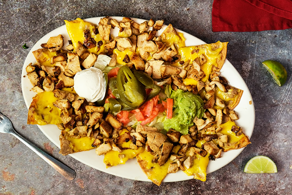 Plate of chicken nachos