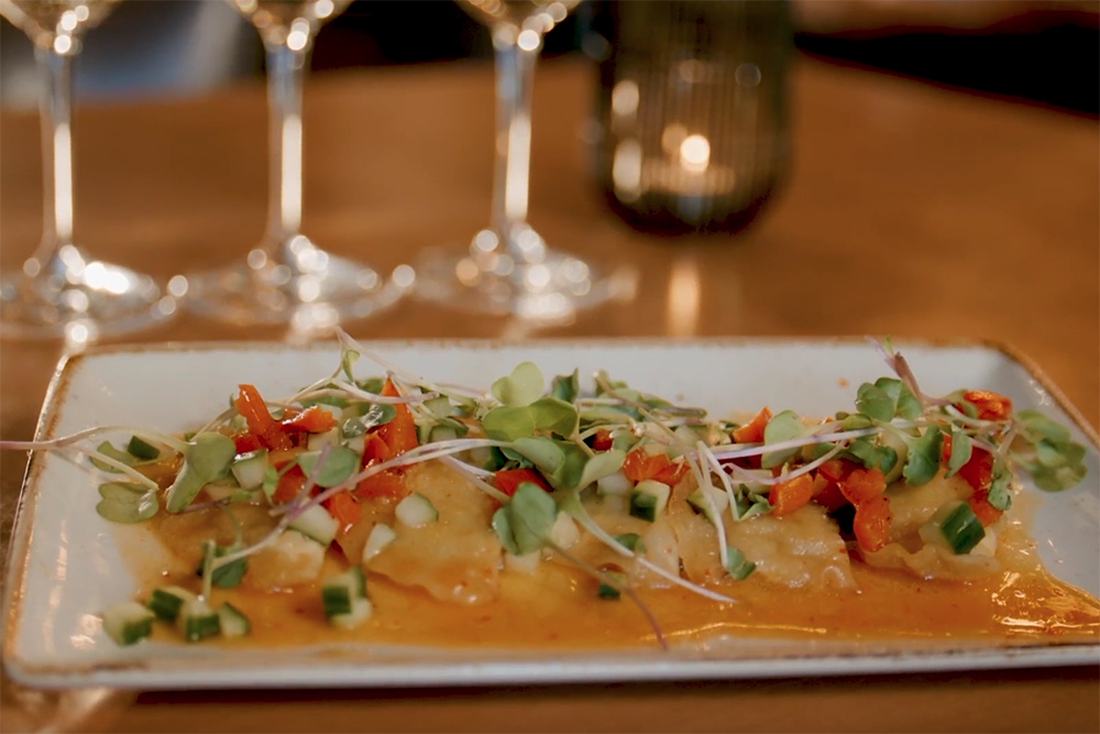 Shrimp potstickers from Cru Food and Wine Bar.